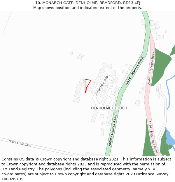 10, MONARCH GATE, DENHOLME, BRADFORD, BD13 4EJ: Location map and indicative extent of plot