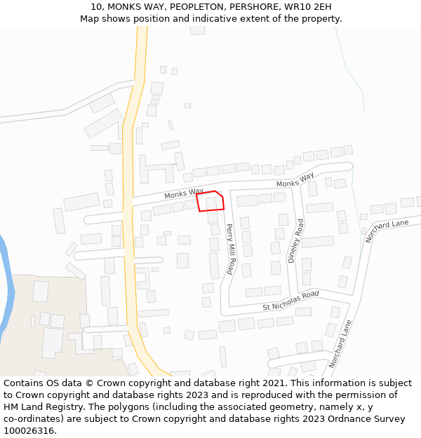 10, MONKS WAY, PEOPLETON, PERSHORE, WR10 2EH: Location map and indicative extent of plot