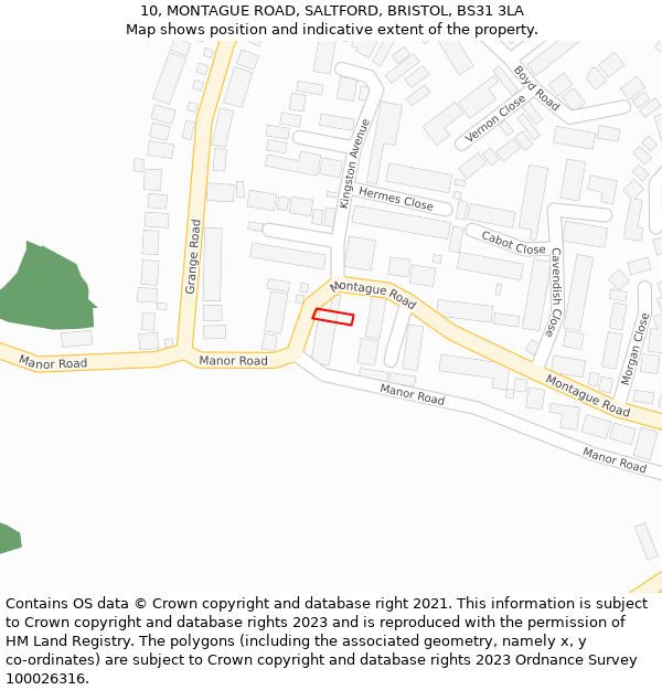 10, MONTAGUE ROAD, SALTFORD, BRISTOL, BS31 3LA: Location map and indicative extent of plot