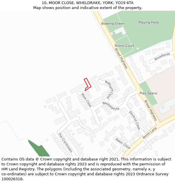 10, MOOR CLOSE, WHELDRAKE, YORK, YO19 6TA: Location map and indicative extent of plot