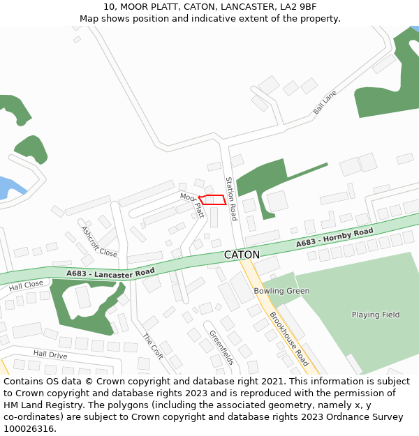 10, MOOR PLATT, CATON, LANCASTER, LA2 9BF: Location map and indicative extent of plot