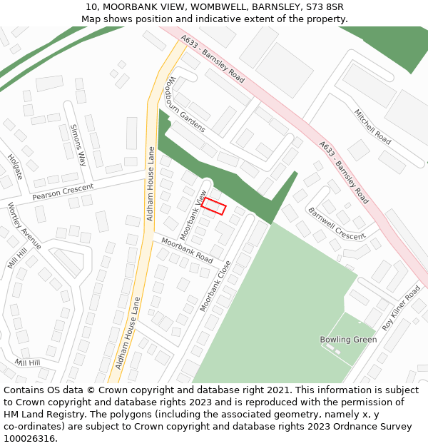 10, MOORBANK VIEW, WOMBWELL, BARNSLEY, S73 8SR: Location map and indicative extent of plot