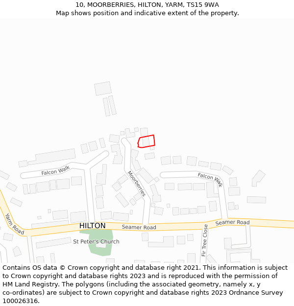 10, MOORBERRIES, HILTON, YARM, TS15 9WA: Location map and indicative extent of plot