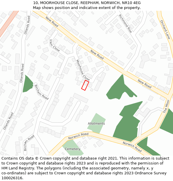 10, MOORHOUSE CLOSE, REEPHAM, NORWICH, NR10 4EG: Location map and indicative extent of plot