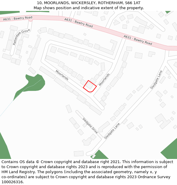 10, MOORLANDS, WICKERSLEY, ROTHERHAM, S66 1AT: Location map and indicative extent of plot