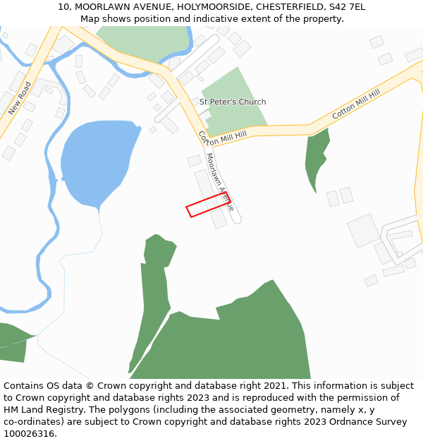 10, MOORLAWN AVENUE, HOLYMOORSIDE, CHESTERFIELD, S42 7EL: Location map and indicative extent of plot