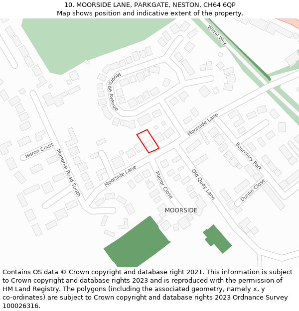 10, MOORSIDE LANE, PARKGATE, NESTON, CH64 6QP: Location map and indicative extent of plot