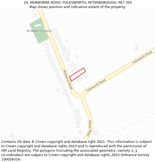 10, MORBORNE ROAD, FOLKSWORTH, PETERBOROUGH, PE7 3SS: Location map and indicative extent of plot