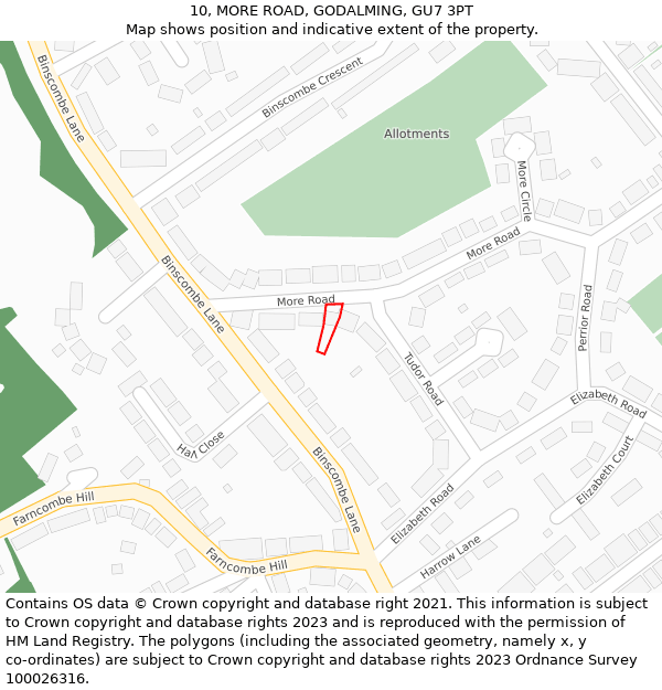 10, MORE ROAD, GODALMING, GU7 3PT: Location map and indicative extent of plot