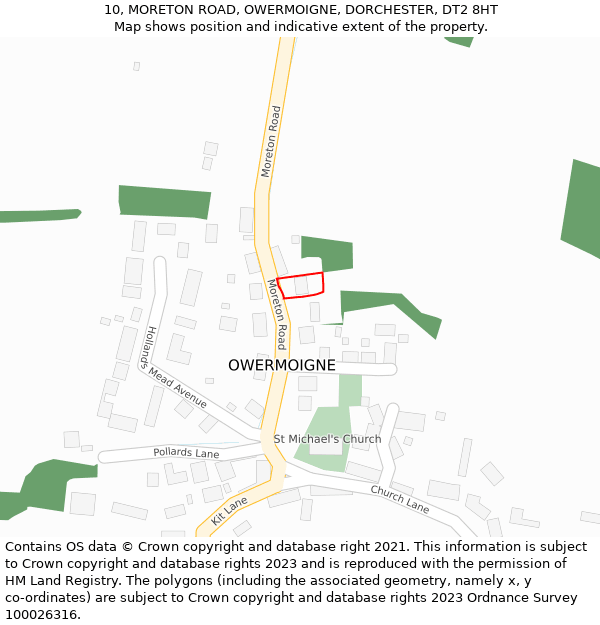 10, MORETON ROAD, OWERMOIGNE, DORCHESTER, DT2 8HT: Location map and indicative extent of plot