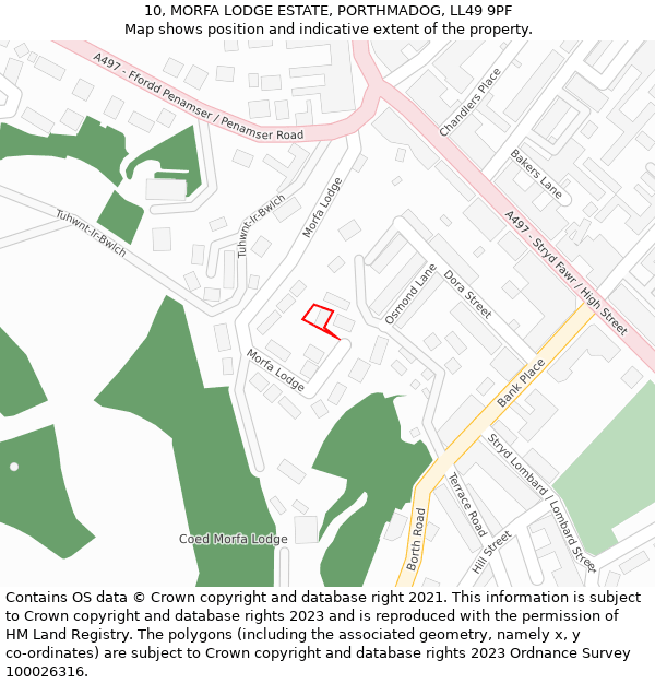 10, MORFA LODGE ESTATE, PORTHMADOG, LL49 9PF: Location map and indicative extent of plot