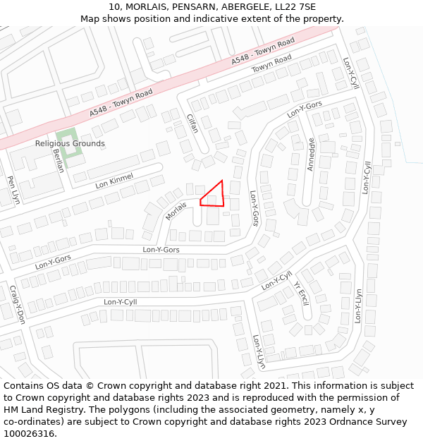 10, MORLAIS, PENSARN, ABERGELE, LL22 7SE: Location map and indicative extent of plot