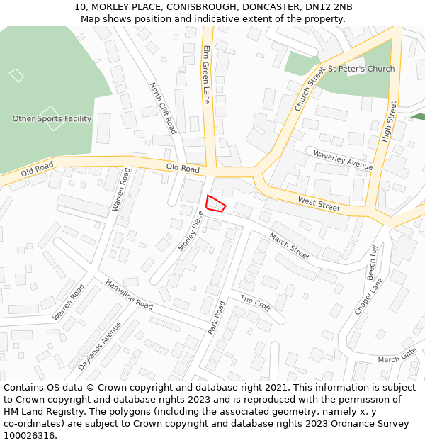 10, MORLEY PLACE, CONISBROUGH, DONCASTER, DN12 2NB: Location map and indicative extent of plot
