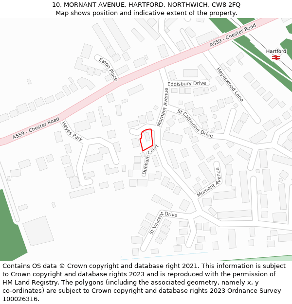 10, MORNANT AVENUE, HARTFORD, NORTHWICH, CW8 2FQ: Location map and indicative extent of plot