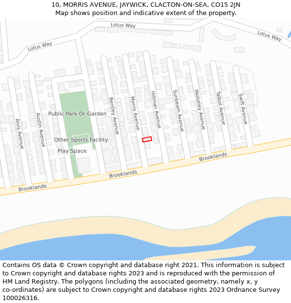 10, MORRIS AVENUE, JAYWICK, CLACTON-ON-SEA, CO15 2JN: Location map and indicative extent of plot