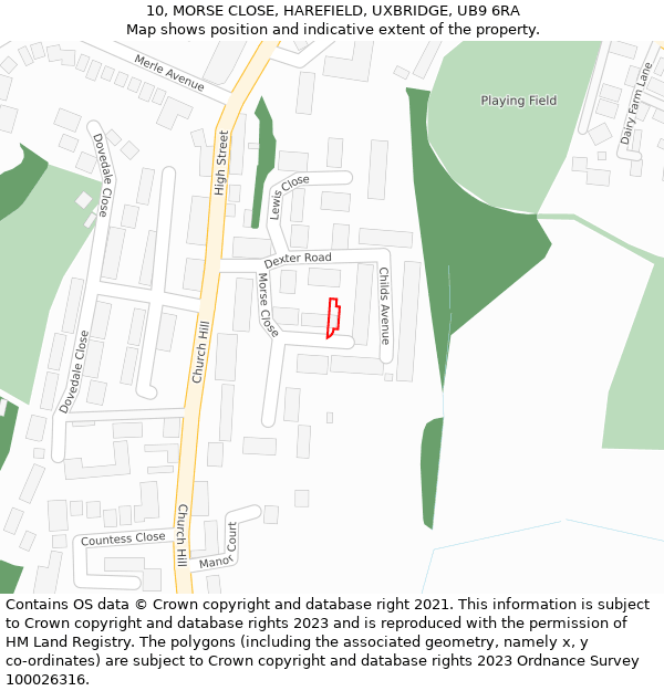 10, MORSE CLOSE, HAREFIELD, UXBRIDGE, UB9 6RA: Location map and indicative extent of plot