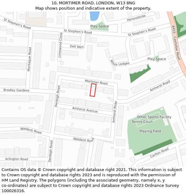 10, MORTIMER ROAD, LONDON, W13 8NG: Location map and indicative extent of plot