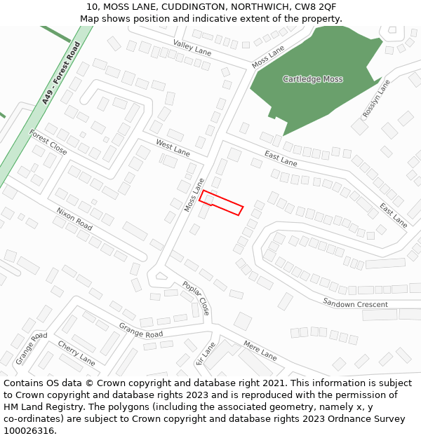 10, MOSS LANE, CUDDINGTON, NORTHWICH, CW8 2QF: Location map and indicative extent of plot