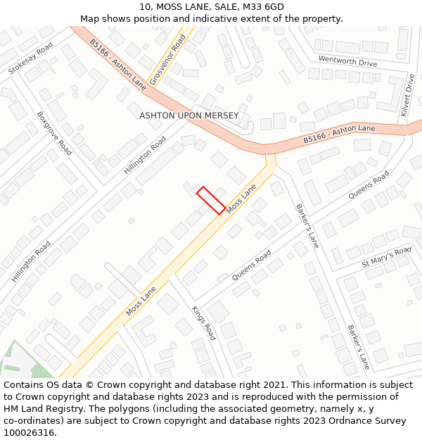 10, MOSS LANE, SALE, M33 6GD: Location map and indicative extent of plot