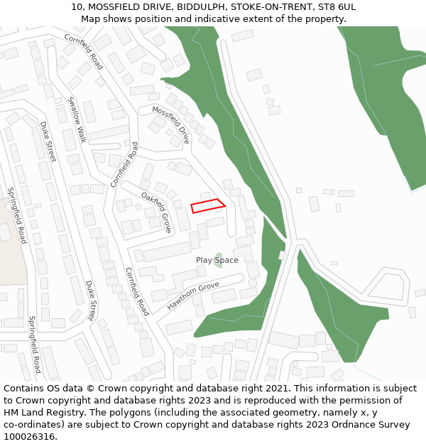 10, MOSSFIELD DRIVE, BIDDULPH, STOKE-ON-TRENT, ST8 6UL: Location map and indicative extent of plot
