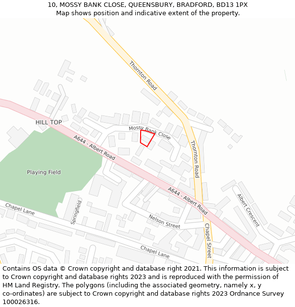 10, MOSSY BANK CLOSE, QUEENSBURY, BRADFORD, BD13 1PX: Location map and indicative extent of plot