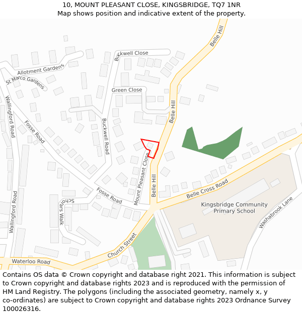 10, MOUNT PLEASANT CLOSE, KINGSBRIDGE, TQ7 1NR: Location map and indicative extent of plot
