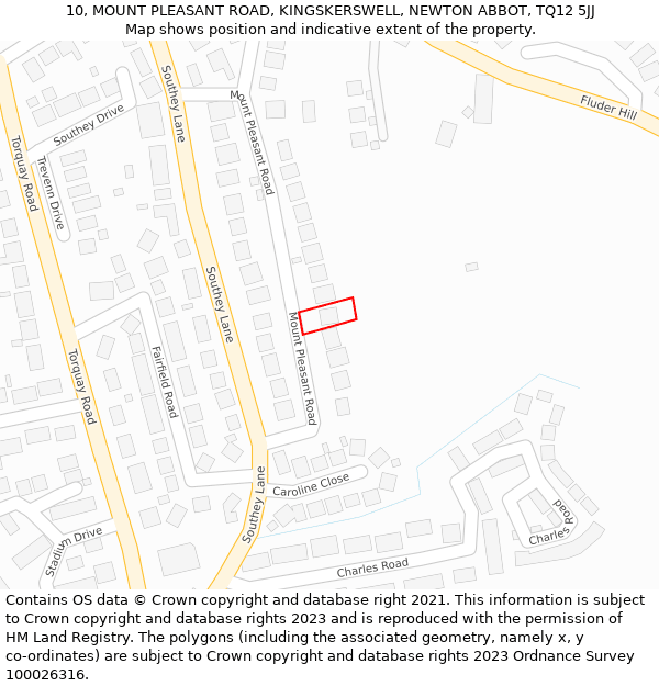 10, MOUNT PLEASANT ROAD, KINGSKERSWELL, NEWTON ABBOT, TQ12 5JJ: Location map and indicative extent of plot
