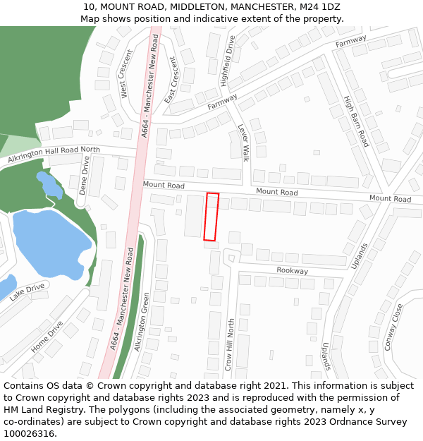 10, MOUNT ROAD, MIDDLETON, MANCHESTER, M24 1DZ: Location map and indicative extent of plot