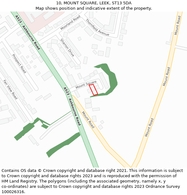 10, MOUNT SQUARE, LEEK, ST13 5DA: Location map and indicative extent of plot