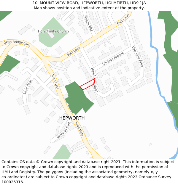 10, MOUNT VIEW ROAD, HEPWORTH, HOLMFIRTH, HD9 1JA: Location map and indicative extent of plot