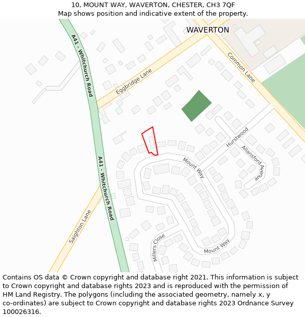 10, MOUNT WAY, WAVERTON, CHESTER, CH3 7QF: Location map and indicative extent of plot