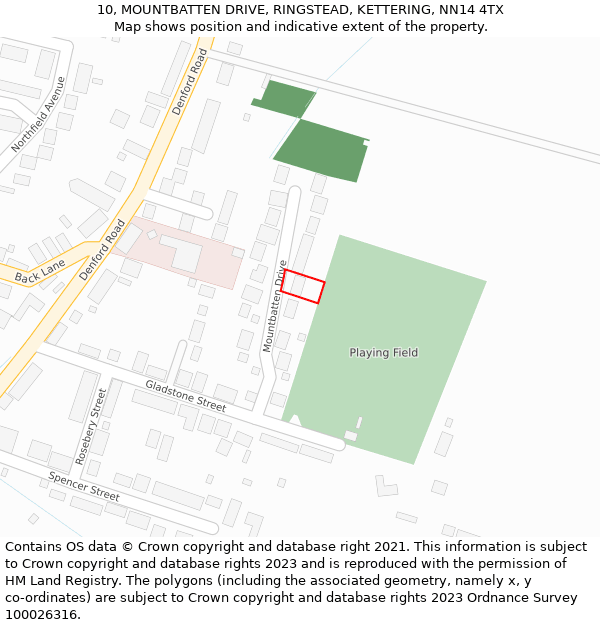 10, MOUNTBATTEN DRIVE, RINGSTEAD, KETTERING, NN14 4TX: Location map and indicative extent of plot