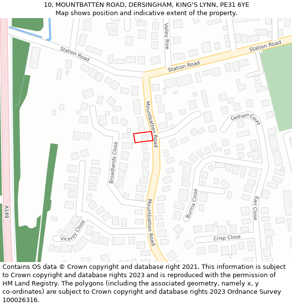 10, MOUNTBATTEN ROAD, DERSINGHAM, KING'S LYNN, PE31 6YE: Location map and indicative extent of plot