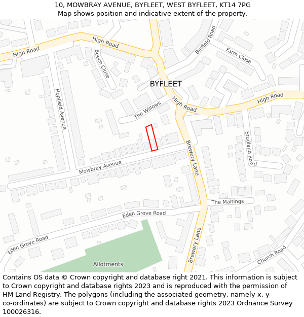 10, MOWBRAY AVENUE, BYFLEET, WEST BYFLEET, KT14 7PG: Location map and indicative extent of plot