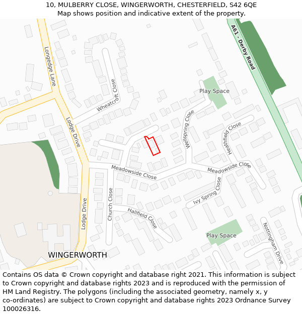 10, MULBERRY CLOSE, WINGERWORTH, CHESTERFIELD, S42 6QE: Location map and indicative extent of plot