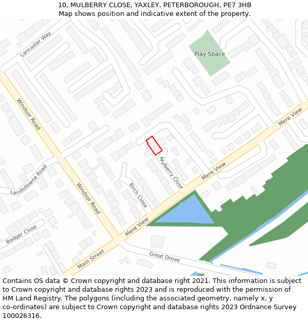 10, MULBERRY CLOSE, YAXLEY, PETERBOROUGH, PE7 3HB: Location map and indicative extent of plot