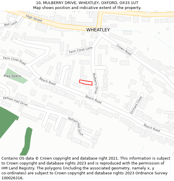 10, MULBERRY DRIVE, WHEATLEY, OXFORD, OX33 1UT: Location map and indicative extent of plot