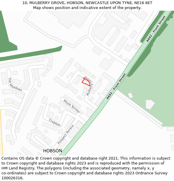 10, MULBERRY GROVE, HOBSON, NEWCASTLE UPON TYNE, NE16 6ET: Location map and indicative extent of plot