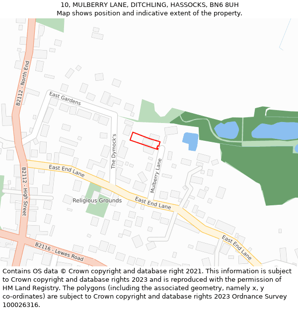 10, MULBERRY LANE, DITCHLING, HASSOCKS, BN6 8UH: Location map and indicative extent of plot