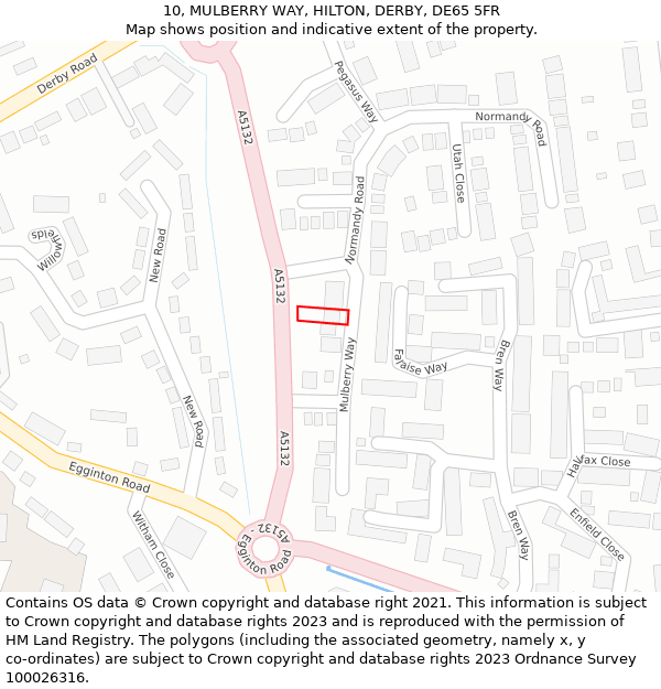 10, MULBERRY WAY, HILTON, DERBY, DE65 5FR: Location map and indicative extent of plot