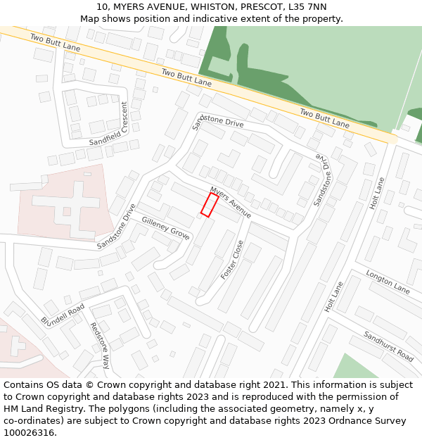 10, MYERS AVENUE, WHISTON, PRESCOT, L35 7NN: Location map and indicative extent of plot