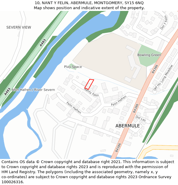 10, NANT Y FELIN, ABERMULE, MONTGOMERY, SY15 6NQ: Location map and indicative extent of plot