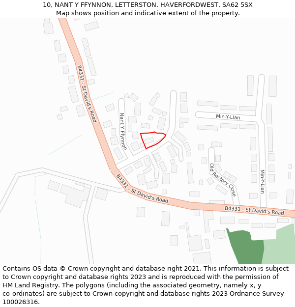 10, NANT Y FFYNNON, LETTERSTON, HAVERFORDWEST, SA62 5SX: Location map and indicative extent of plot