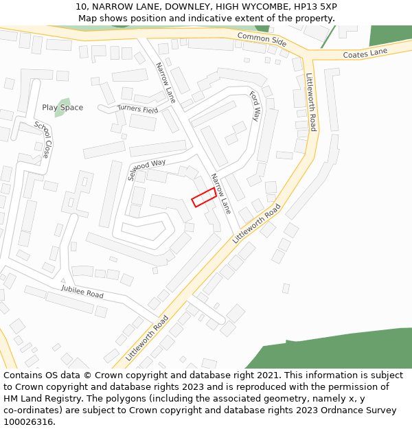 10, NARROW LANE, DOWNLEY, HIGH WYCOMBE, HP13 5XP: Location map and indicative extent of plot
