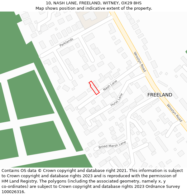 10, NASH LANE, FREELAND, WITNEY, OX29 8HS: Location map and indicative extent of plot