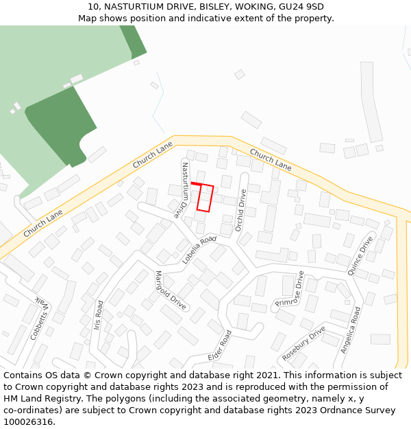 10, NASTURTIUM DRIVE, BISLEY, WOKING, GU24 9SD: Location map and indicative extent of plot