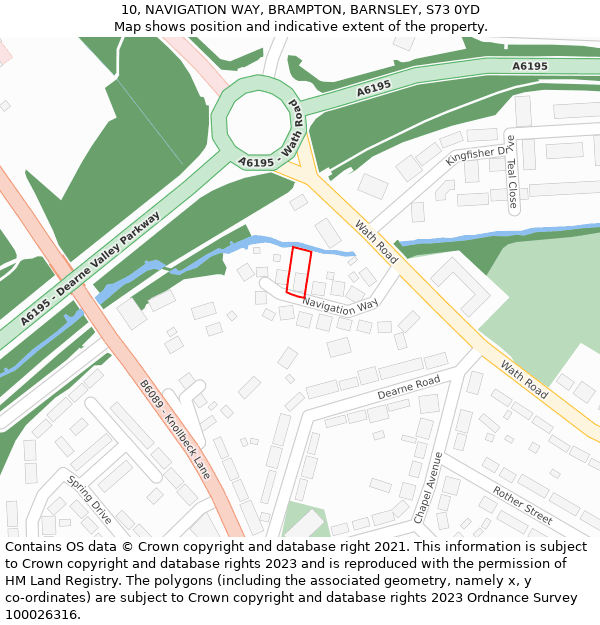 10, NAVIGATION WAY, BRAMPTON, BARNSLEY, S73 0YD: Location map and indicative extent of plot