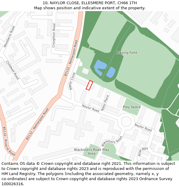 10, NAYLOR CLOSE, ELLESMERE PORT, CH66 1TH: Location map and indicative extent of plot