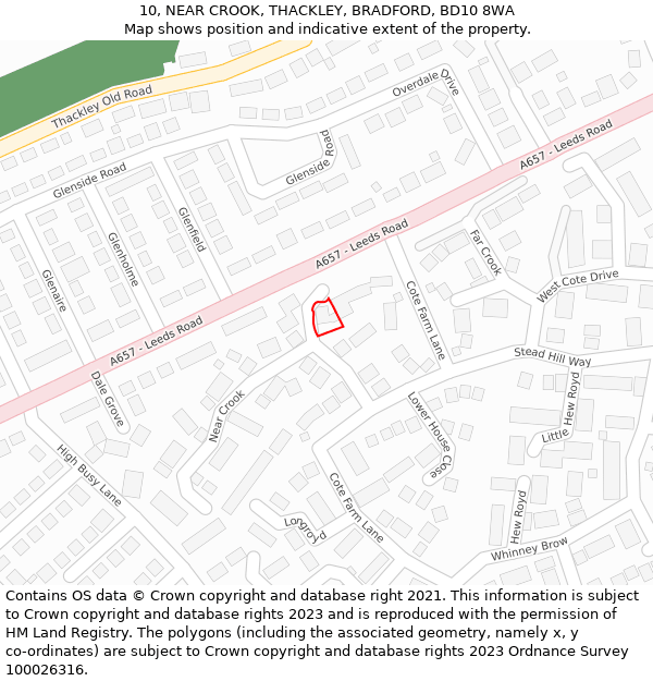 10, NEAR CROOK, THACKLEY, BRADFORD, BD10 8WA: Location map and indicative extent of plot