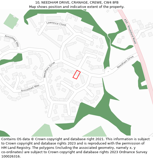 10, NEEDHAM DRIVE, CRANAGE, CREWE, CW4 8FB: Location map and indicative extent of plot